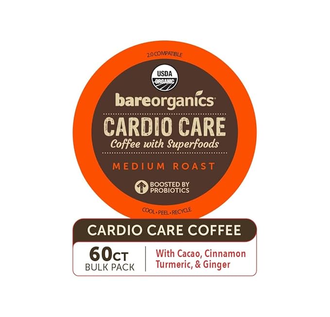 Energizing Organic Coffee Pods – Medium Roast with Superfoods & Probiotics – Infused with Maca, Guarana, Cordyceps Mushroom Extract, Schisandra – Vegan, Gluten-Free - 10 Recyclable Single Serve K-Cups - 6 Pack