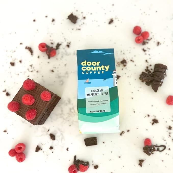 Door County Coffee Chocolate Raspberry Truffle Flavored Whole Bean - 10 oz Bag - Medium Roast - 100% Specialty Arabica - Flavored Gourmet - Chocolate Raspberry Truffle