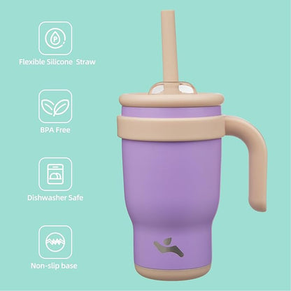 14 oz Tumbler with Side Handle, Insulated Water Bottle with Straw and 2 in 1 Lid, Stainless Steel Cup Travel Coffee Mug for Sports Office Gym,Purple