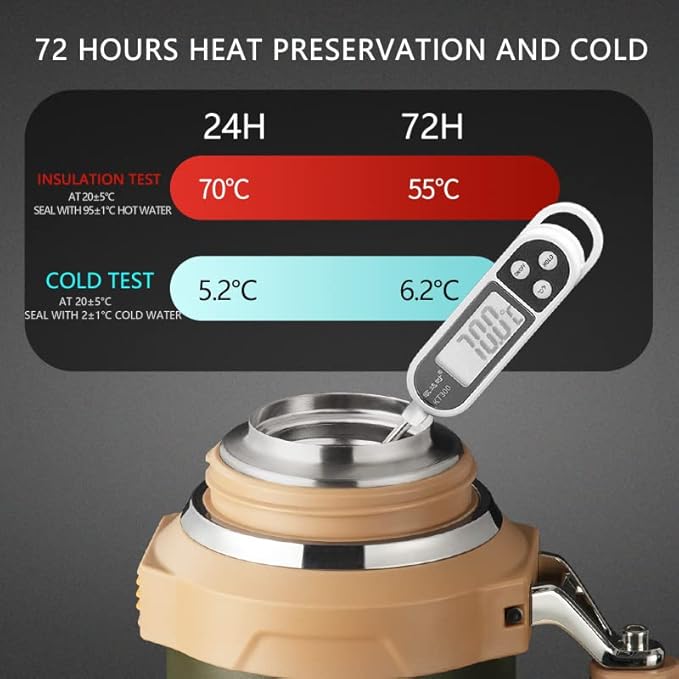 Large Coffee Vacuum for Hot Drinks Stainless Steel 2QT 64oz Insulated Bottle With Cup Handle Keeps Liquids Hot And Cold For Up To 24 For Outdoor Gathering Camping