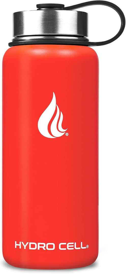 HYDRO CELL Stainless Steel Insulated Water Bottle with Straw - For Cold & Hot Drinks - Metal Vacuum Flask with Screw Cap and Modern Leakproof Sport Thermos for Adults (Mandarin 32oz)