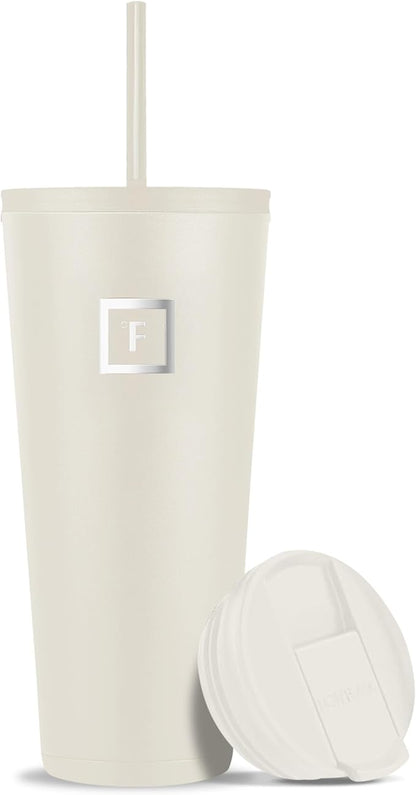 IRON °FLASK Classic Tumbler - Vacuum Insulated Stainless Steel Water Bottle, Double Walled, Drinking Cup, Insulated Travel Mug (Cashmere Cream, 32 oz Solid Lid)