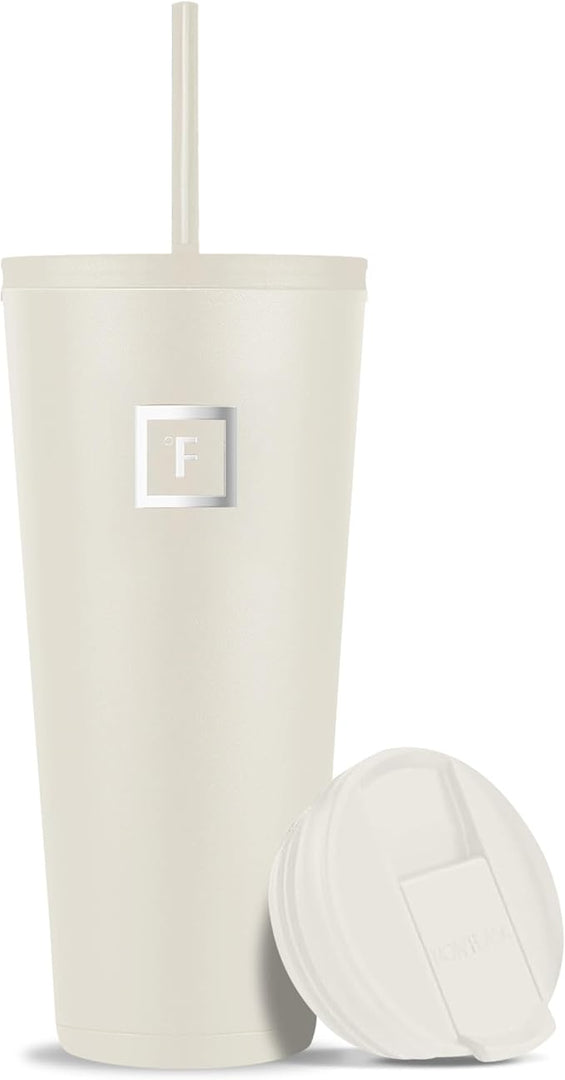 IRON °FLASK Classic Tumbler - Vacuum Insulated Stainless Steel Water Bottle, Double Walled, Drinking Cup, Insulated Travel Mug (Cashmere Cream, 32 oz Solid Lid)
