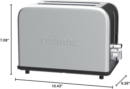 CUSIMAX Stainless Steel 2 Slice Toaster with LED Display, Extra-wide Slots, 6 Browning Settings, Cancel/Bagel/Defrost, Removable Crumb Tray, Silver