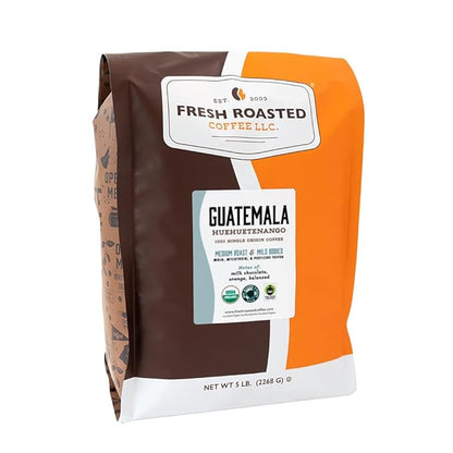 Fresh Roasted Coffee, Organic Guatemala | Single Origin, USDA Organic, Mold & Myco 3rd Party Tested, Kosher | Medium Roast 5 lb (80 oz) Whole Bean