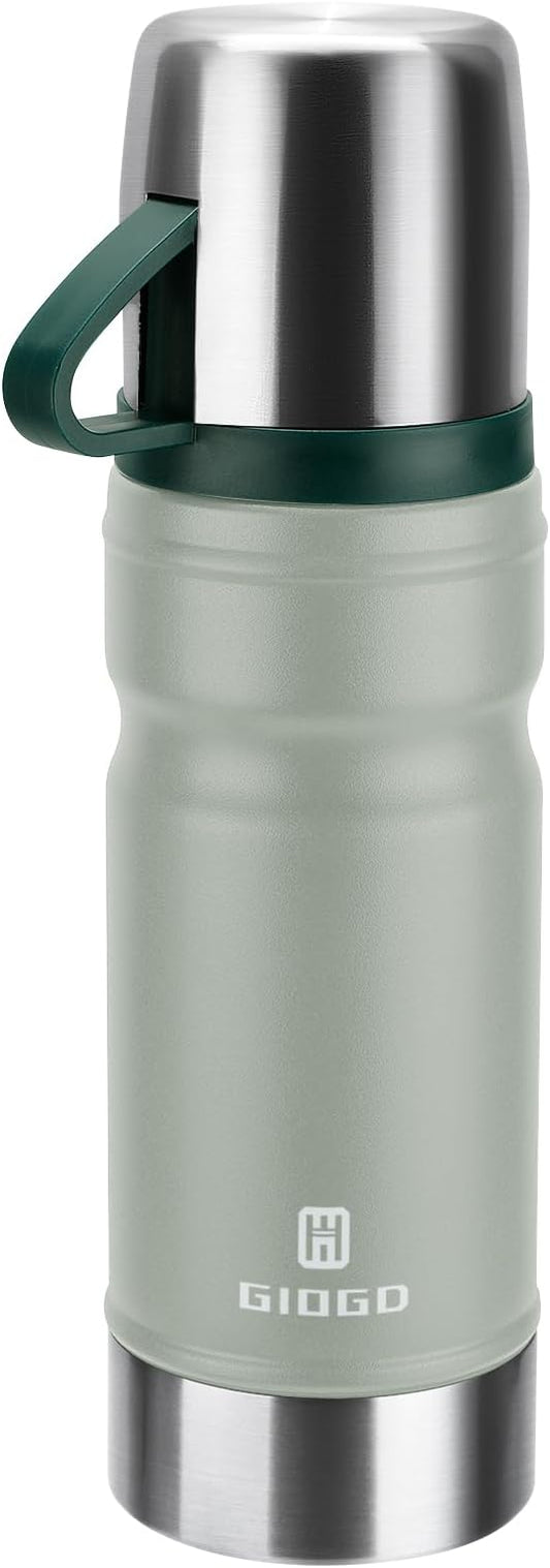 Vacuum Insulated Water Bottle Thermo Water Flask with Cup 680ml/23oz Stainless Steel Thermal Water Bottles Thermo for Hot and Cold Drinks Coffee Water(Light Gray,Single)