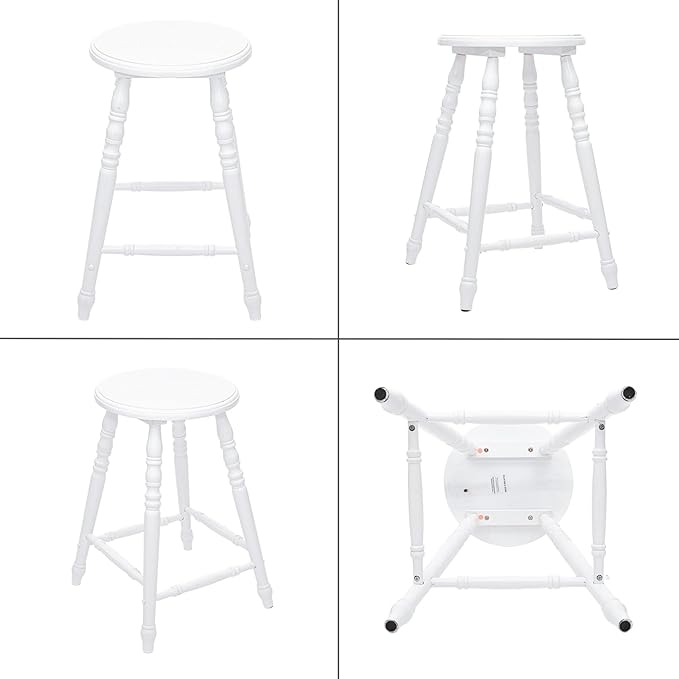 chairus 24" White Backless Counter Height Bar Stools Set of 2, Farmhouse Wooden Counter Stools with Round Seat & Turned Legs, Rustic Vintage Colonial Short Bar Chairs for Kitchen Island