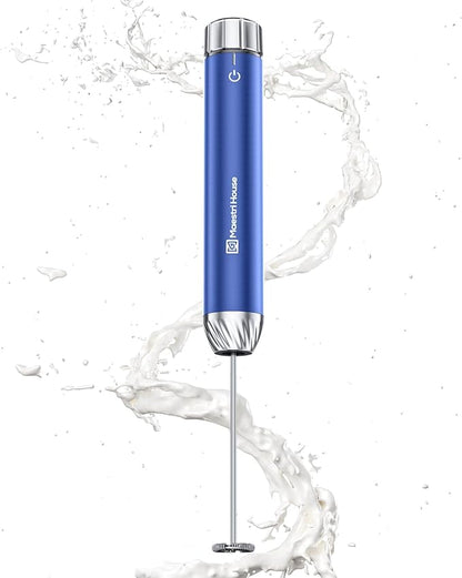 Maestri House Rechargeable Milk Frother with Stepless Speed Control, Handheld Electric Foam Maker Waterproof Drink Mixer Foamer with Stainless Steel Stand & Detachable Whisks for Lattes, Cappuccino