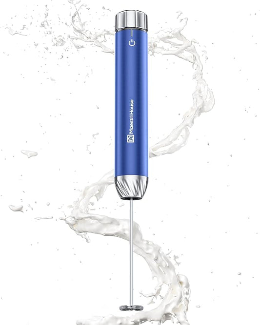 Maestri House Rechargeable Milk Frother with Stepless Speed Control, Handheld Electric Foam Maker Waterproof Drink Mixer Foamer with Stainless Steel Stand & Detachable Whisks for Lattes, Cappuccino