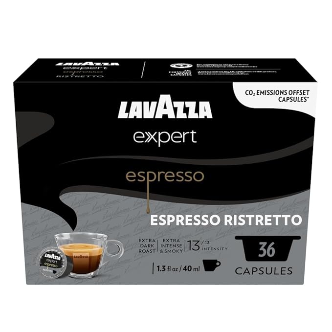 Lavazza Expert Espresso Ristretto Capsules, Extra Dark Roast, Arabica and Robusta Blend, Compatible with Lavazza Classy Machines (36 Capsules) (Pack of 2)