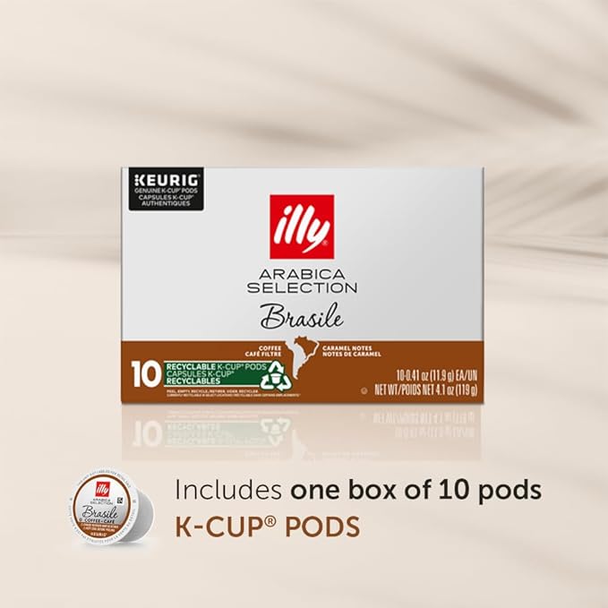 Illy Arabica Selections Brasile, 100% Arabica Bean Signature Italian Blend Roasted, Single Serve Drip Brewed Coffee K Cup Pods, Coffee Pods For Keurig Coffee Machines, 10 K-Cup Pods (Pack Of 1)