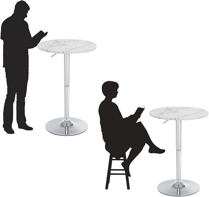 23.6" Round Bar Table, Adjustable Height Bar Table, Modern Cocktail Bar Table with MDF Top and Metal Base, Bistro Pub Table Suitable for Café, Kitchen Island, Bar Counter, White