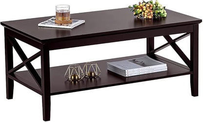 ChooChoo Oxford Coffee Table with Thicker Legs, Espresso Wood Coffee Table with Storage for Living Room 40 inches