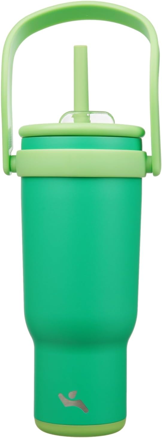 40 oz Tumbler with Side Handle, Insulated Water Bottle with Straw and 2 in 1 Lid, Stainless Steel Cup Travel Coffee Mug for Sports Office Gym,Olive Green
