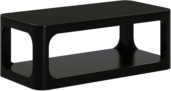 Plank+Beam Forma Coffee Table, Solid Wood 48 Inch Modern Coffee Table with Shelf, Contemporary Center Table with Storage Space, Rectangle Tea Table with Storage, Black