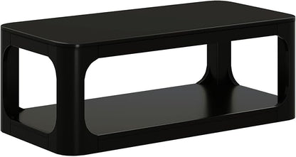 Plank+Beam Forma Coffee Table, Solid Wood 48 Inch Modern Coffee Table with Shelf, Contemporary Center Table with Storage Space, Rectangle Tea Table with Storage, Black