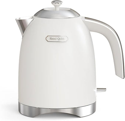 Hazel Quinn Electric Kettle - 1.7 Liters (57oz) Stainless Steel Water Kettle, BPA-Free Interior, 1200W Fast Boiling, Cordless, Rotational Base, Automatic Shut Off & One-Touch LED - Pearl White