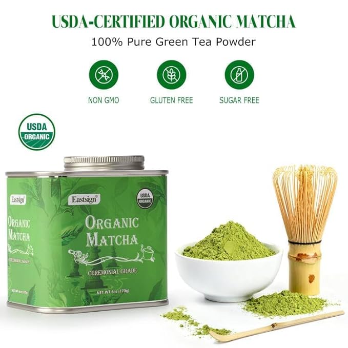 Premium Ceremonial Matcha Powder (6oz/170g),Eastsign Organic Ceremonial Grade Matcha,USDA Organic Matcha Tea Powder Latte,Perfect for Starbucks Latte, Shake, Smoothies & Baking & Holiday Gifts