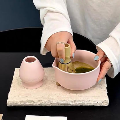 Matcha Kit - Premium Matcha Whisk Set with Traditional Bamboo Tools, Ideal Matcha Tea Set for Home (Matte Soft Pink)