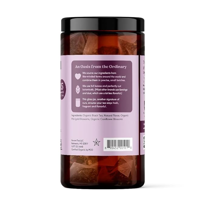 Paromi Earl Grey Organic Black Tea, Signature Jar, 15 Count (Pack of 6)