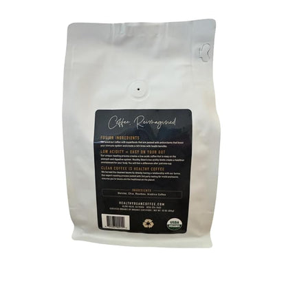 Healthy Bean Organic Low Acid Coffee Beans - USDA Organic Mold-Free, Superfood Infused, Clean and Healthy - Low Acid for Sensitive Stomachs - Semi-Dark Roast Coffee Beans, 10oz (1-Pack)