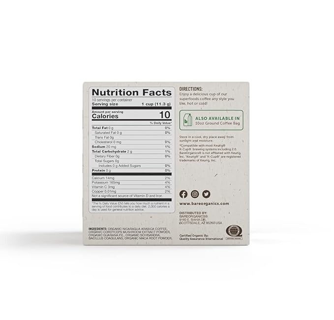 BareOrganics Energizing Coffee Single Serve 96ct Bulk Pack