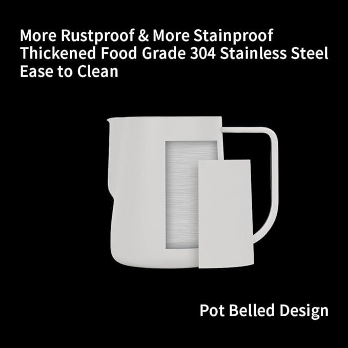 watchget Milk Frothing Pitcher 250ml/8oz Stainless Steel Espresso Steaming Pitcher Milk Coffee Cappuccino Latte Art Barista Steam Pitcher Milk Frothing Jug, White
