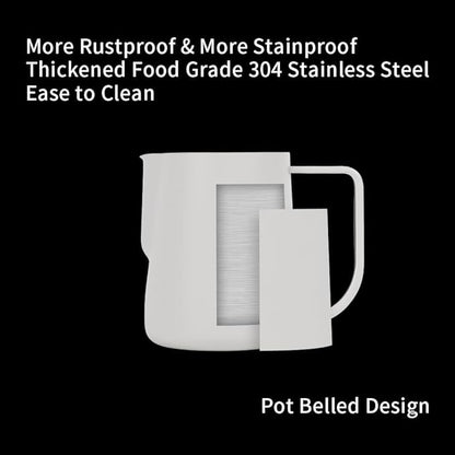 watchget Milk Frothing Pitcher 250ml/8oz Stainless Steel Espresso Steaming Pitcher Milk Coffee Cappuccino Latte Art Barista Steam Pitcher Milk Frothing Jug, White