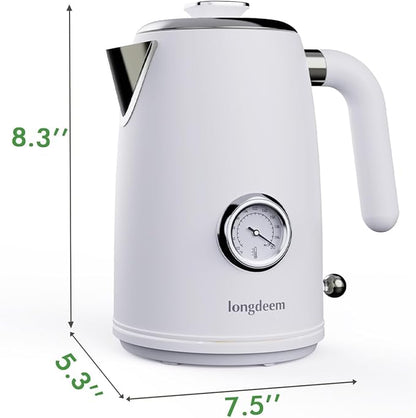 1L Small Electric Kettles Stainless Steel, Portable Travel Mini Hot Water Boiler Heater, Cool Touch Teapot, Auto Shut-Off & Boil-Dry Protection for Cooking, Business Trip and More, White