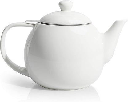 Sweese Teapots for Tea, 27 oz Porcelain Tea pot with Removable Stainless Steel Infuser, Tea Pots for Loose Tea - White
