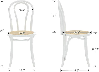 Kmax Vintage Dining Chairs Set of 4, Thonet Soild Wood Rattan Kitchen Chairs Armless French Country Dining Chairs for Wedding Hotel Dessert Shop Cafe, White