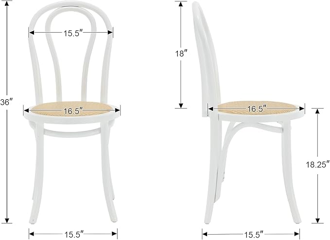 Kmax Vintage Dining Chairs Set of 6, Thonet Soild Wood Rattan Kitchen Chairs Armless French Country Dining Chairs for Wedding Hotel Dessert Shop Cafe, White