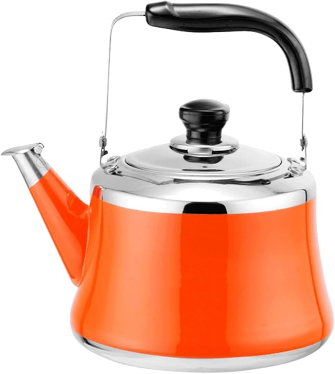 Stainless Steel Whistling Tea Kettle, Stove Top Whistling Tea Pot, Cute Candy Colors Teakettles with Ergonomic Handle for Gas, Induction, Electric Stove Tops (Color : Orange, Size : 2 Liter)