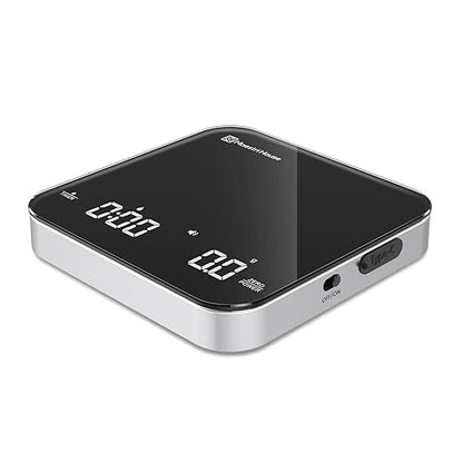 Rechargeable Mini Coffee Scale with Timer, Maestri House Espresso Scale, 2kg/0.1g Accurate Scale for Espresso and Pour-Over Coffee, Portable Digital Kitchen Scale with Automatic Timing（Black&Silver）
