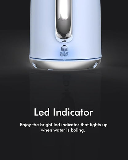 Electric Tea Kettle for Boiling Water, Wide Open Lid Stainless Steel Water Boiler, 1500W/1.7L for Coffee/Tea Brewing, Auto Shut Off & Boil Dry Protection, Cordless Swivel Base & LED Indicator, Blue