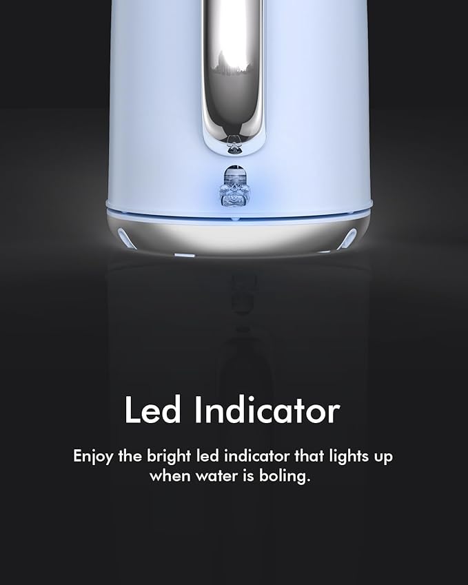 Electric Tea Kettle for Boiling Water, Wide Open Lid Stainless Steel Water Boiler, 1500W/1.7L for Coffee/Tea Brewing, Auto Shut Off & Boil Dry Protection, Cordless Swivel Base & LED Indicator, Blue