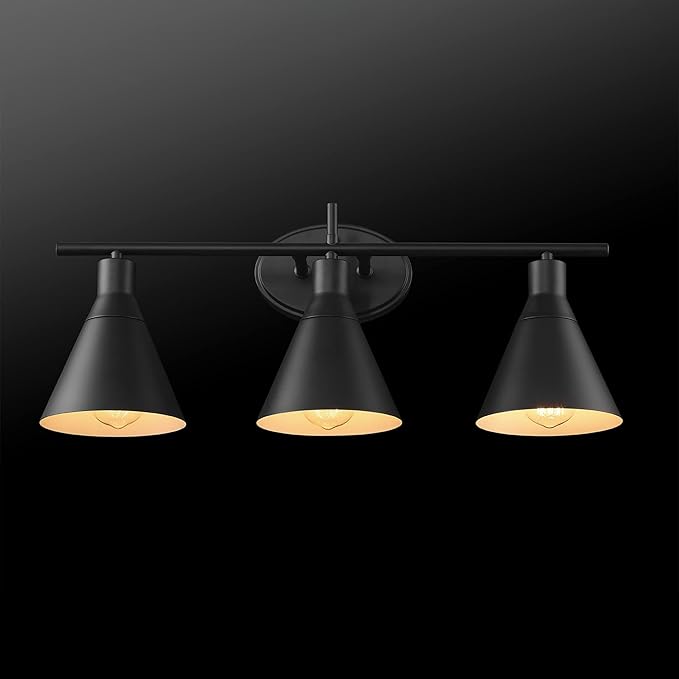 Globe Electric 52060 Tristan 5-Piece All-In-One Bathroom Set, Matte Black, 3-Light Vanity Light, Towel Bar, Toilet Paper Holder, Towel Ring, Robe Hook