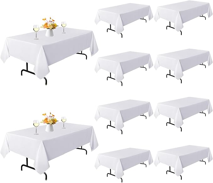 10 Pack Tablecloth Party, 60 x 102 Inch Polyester Rectangle Table Cloth, Wrinkle Resistant Washable Table Cover for Dining Table, Buffet Parties and Camping