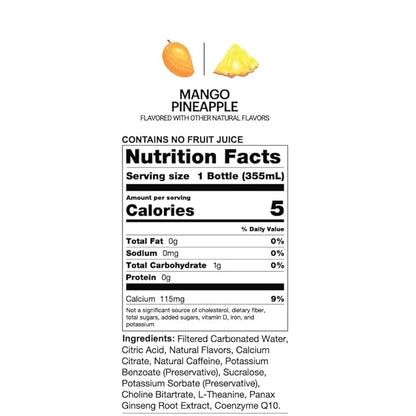 UPTIME Energy Drink, Mango Pineapple, 12 Pack, Vitamin C, L Theanine, Calcium, Sugar Free Energy Drinks for Focus Support, 142mg of Natural Caffeine, 5 Calories, Clean, Natural, Non GMO, 12 fl oz Cans