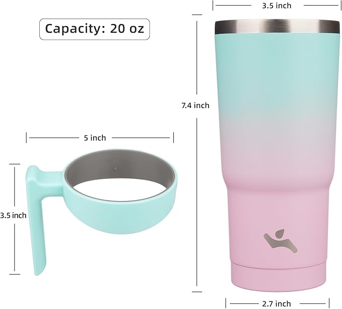 20 oz Tumbler with Handle and 2 Straw 2 Lid, Insulated Water Bottle Stainless Steel Vacuum Cup Reusable Travel Mug,Gum