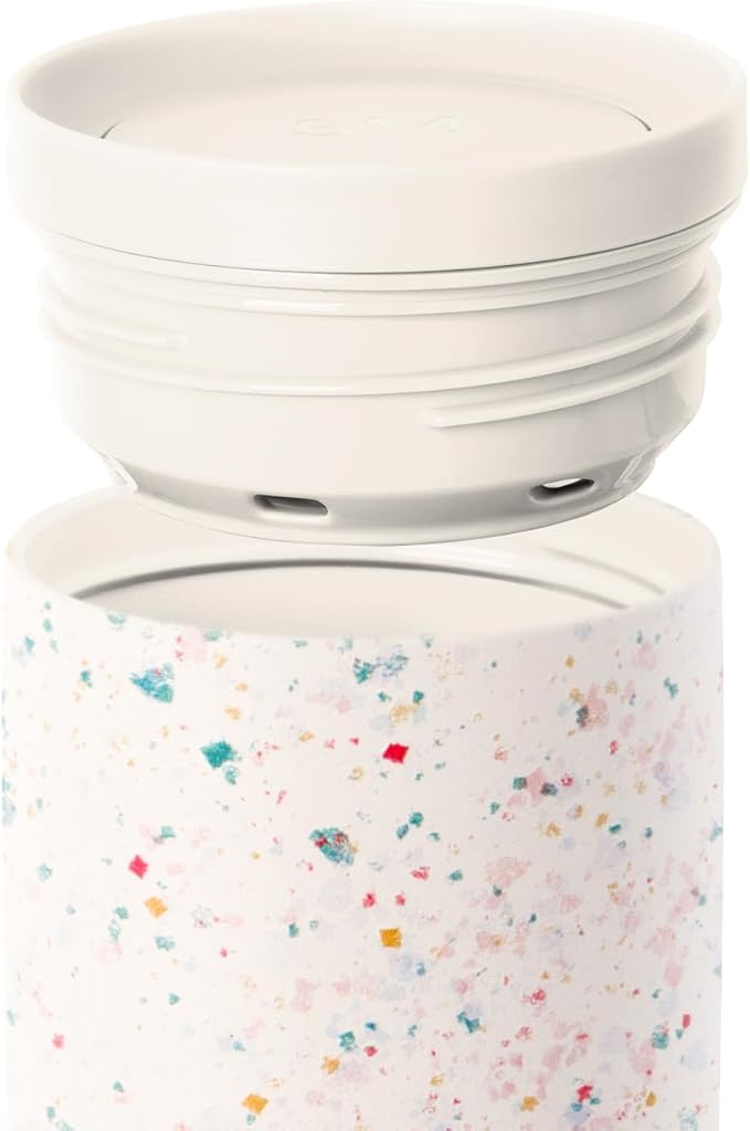 Simple Modern Travel Coffee Mug Tumbler with 360° Lid | Ceramic-Lined Insulated Stainless Steel Cold Brew Iced Coffee Cup | Gifts for Women Men Her Him | Voyager Signature | 12oz | Cream Terrazzo