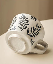 Ceramic Mug 1pcs, 11oz - Vintage Coffee Mug, Pottery Cups for Milk, Latte, Cappuccino, Tea - Porcelain Dishwasher, Microwave Safe Stoneware 1 PCS Olive Black Leave Set of 1