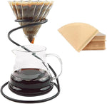 Load image into Gallery viewer, Pour Over Coffee Maker Set – Includes Glass Coffee Dripper, Metal Dripper Stand, Heat Resistance 600ml Coffee Server and 40 Count Paper Coffee Filters, 4 in 1 Set for Home or Office (Black Set)
