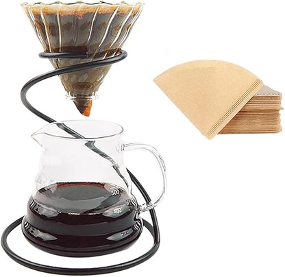 Pour Over Coffee Maker Set – Includes Glass Coffee Dripper, Metal Dripper Stand, Heat Resistance 600ml Coffee Server and 40 Count Paper Coffee Filters, 4 in 1 Set for Home or Office (Black Set)