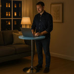 Load image into Gallery viewer, Magshion 23.5" Round Adjustable Height Bar Table, 27.5"-36" Range, 360° Swivel MDF Top Pub Table for Dining, Café, Cocktail, Blue