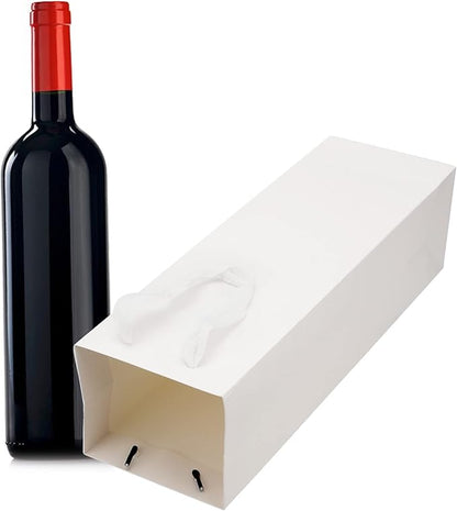 SEUNMUK 30 Pack 13.8 x 4.3 x 3.5 Inch White Wine Bottle Bags, 250 gsm Thick Strong Paper Wine Gift Bag with handles, Elegant Paper Bags for Party Shopping Retail Wedding