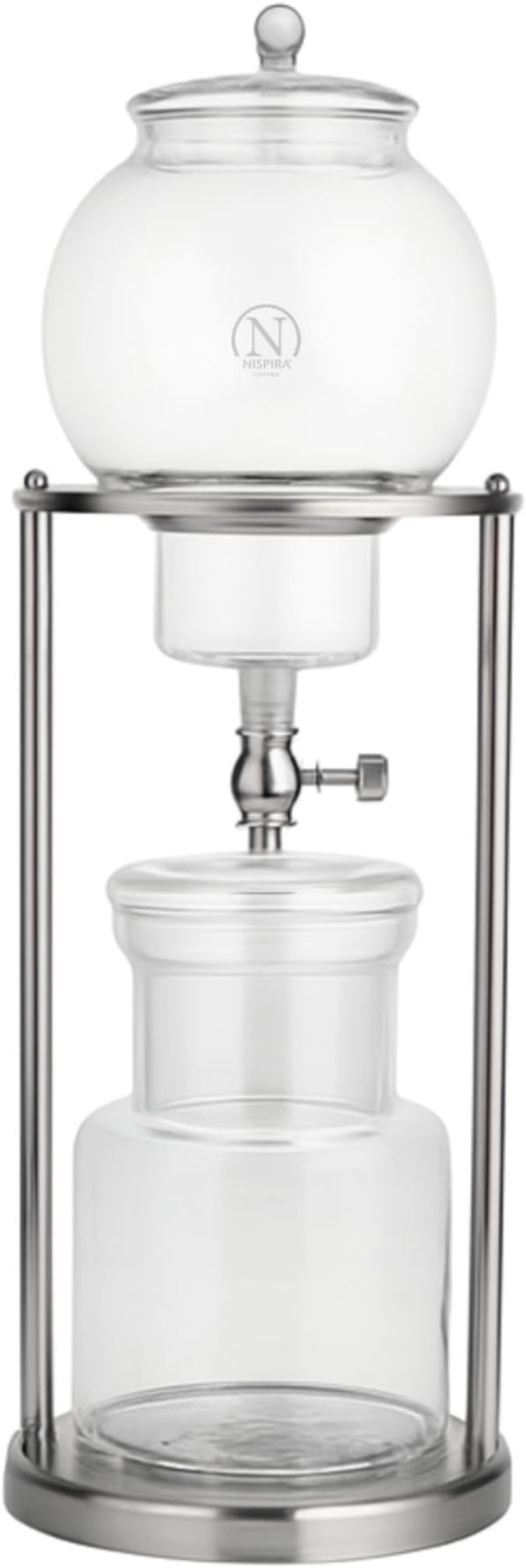 Nispira Luxury Ice Cold Brew Dripper Coffee Maker in Stainless Steel and Borosilicate Glass, 1000 ml Silver