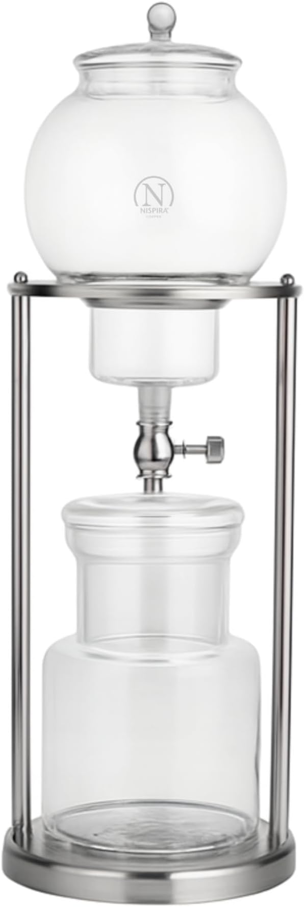 Nispira Luxury Ice Cold Brew Dripper Coffee Maker in Stainless Steel and Borosilicate Glass, 600 ml Silver