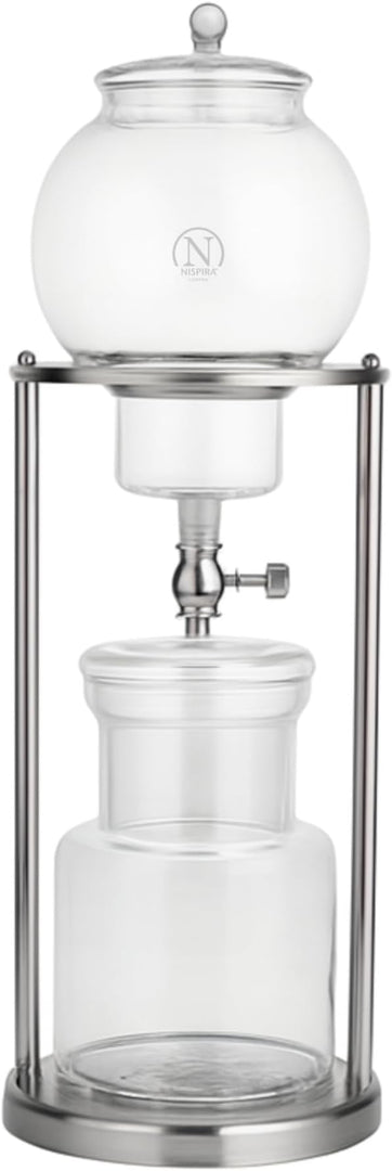 Nispira Luxury Ice Cold Brew Dripper Coffee Maker in Stainless Steel and Borosilicate Glass, 600 ml Silver