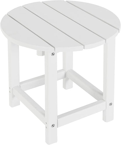 LZRS Round Adirondack Patio Side Table End Table, Outdoor Side Tables for Patio, Backyard,Pool, Indoor Companion, Easy Maintenance & Weather Resistant(White)
